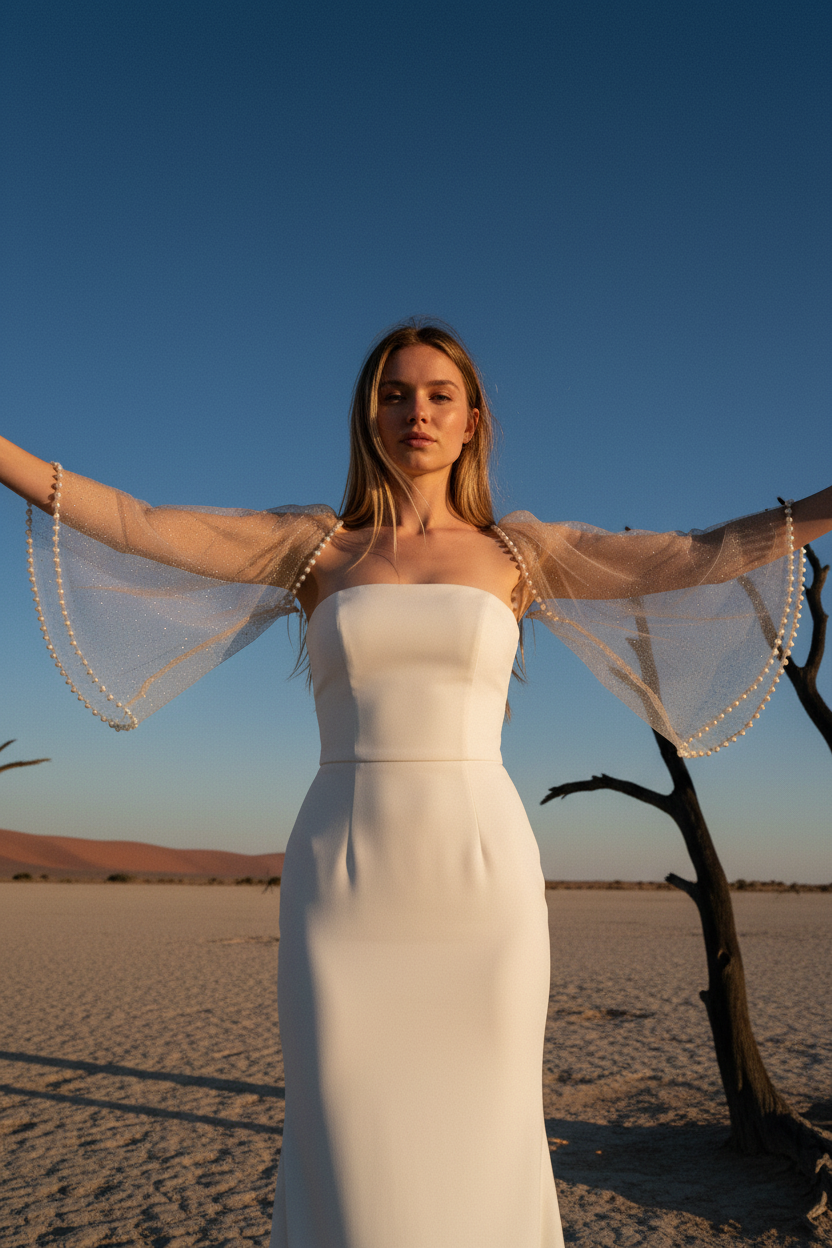 Pearl Tulle Bridal Cape — Short, 4 Colours