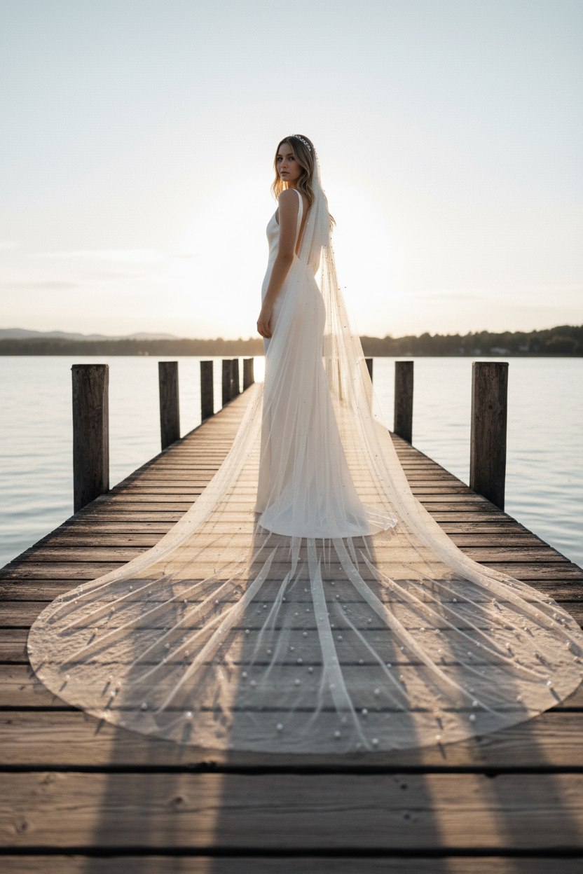 Pearl Wedding Veil — Long, 3 Colours