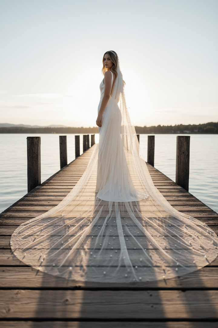 Pearl Wedding Veil — Long, 3 Colours