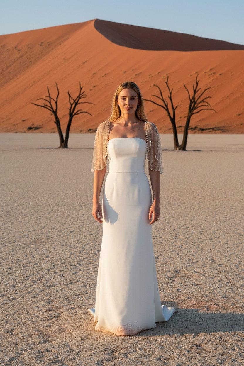 Pearl Tulle Bridal Cape — Short, 4 Colours