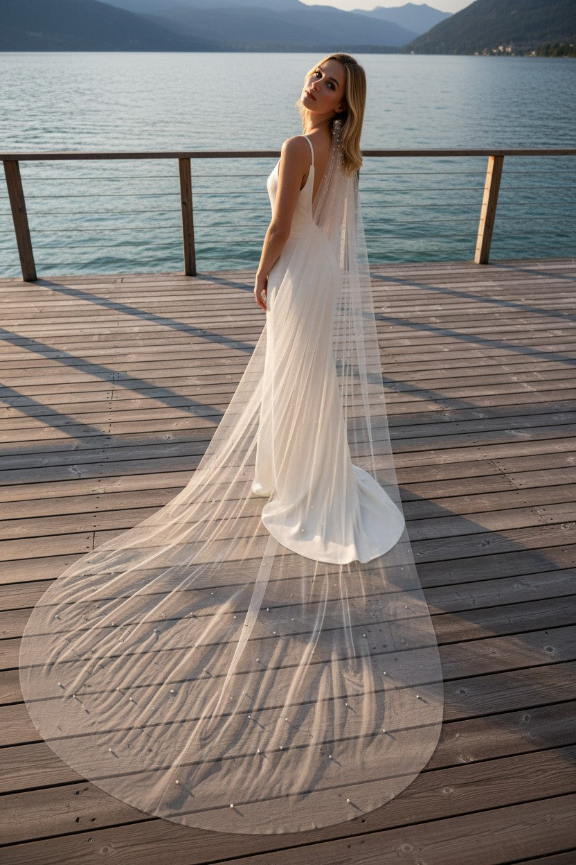 Pearl Wedding Veil — Long, 3 Colours