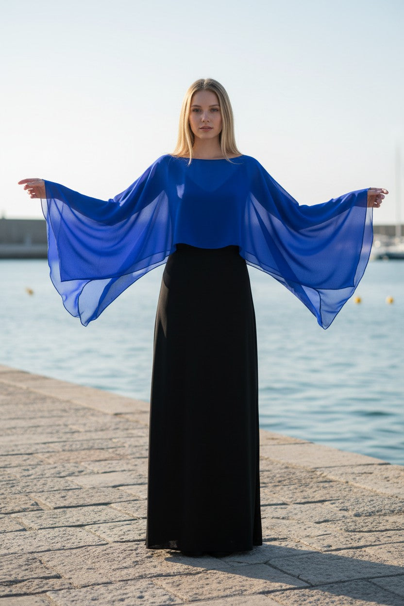 Chiffon Bridal Cape — Long, 9 Colours