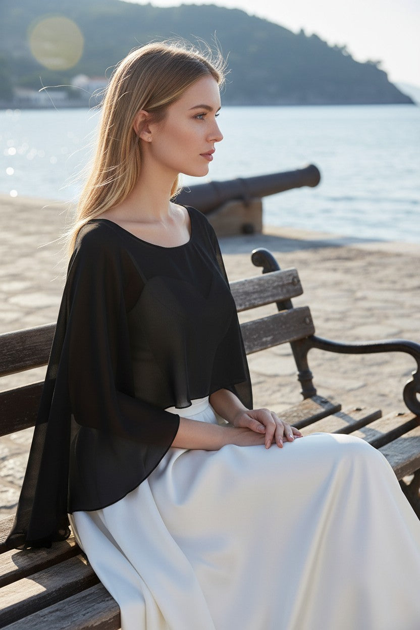 Chiffon Bridal Cape — Long, 9 Colours