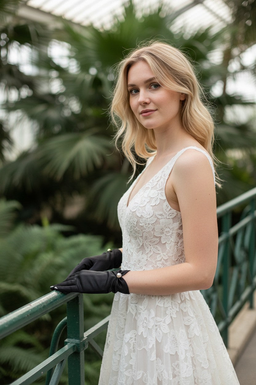 Pearl Satin Bridal Gloves — Short, 4 Colours