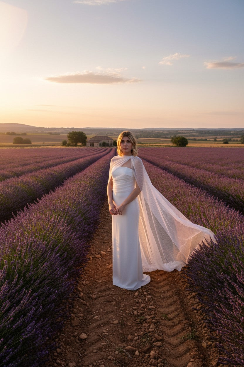 Pleated Tulle Bridal Cape Shawl — 16 Colours