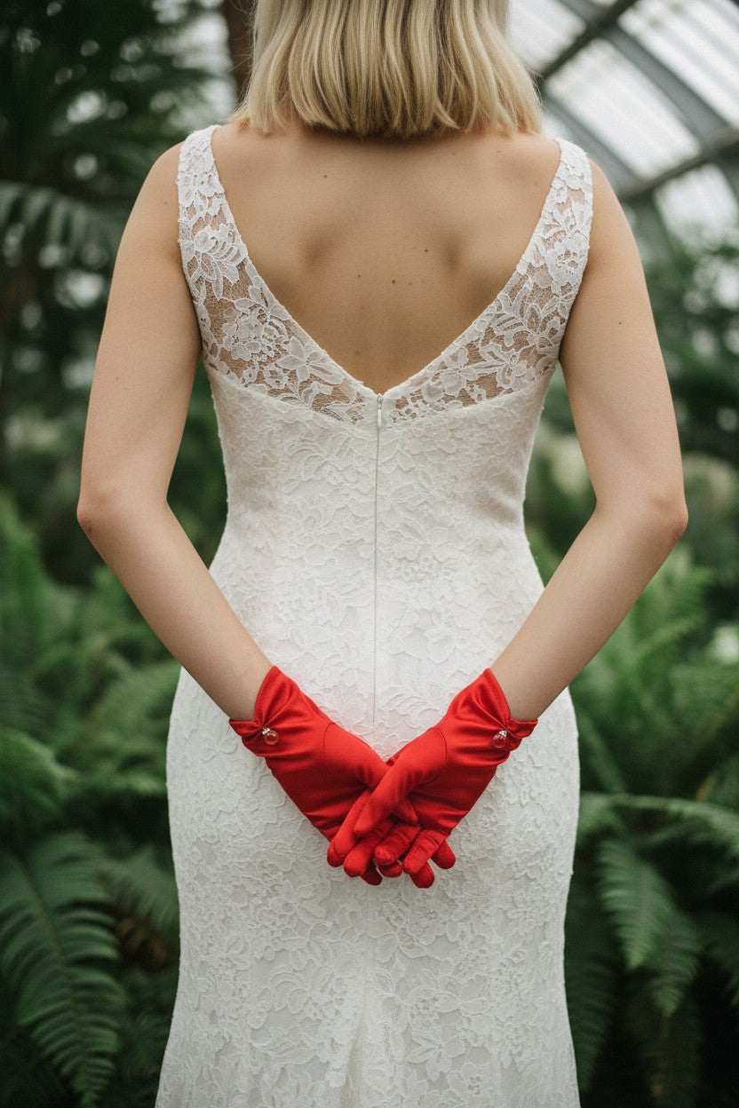 Pearl Satin Bridal Gloves — Short, 4 Colours