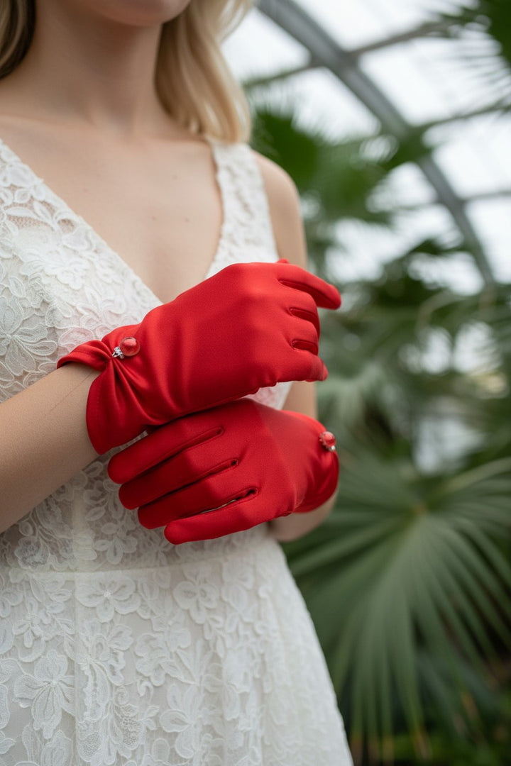 Pearl Satin Bridal Gloves — Short, 4 Colours