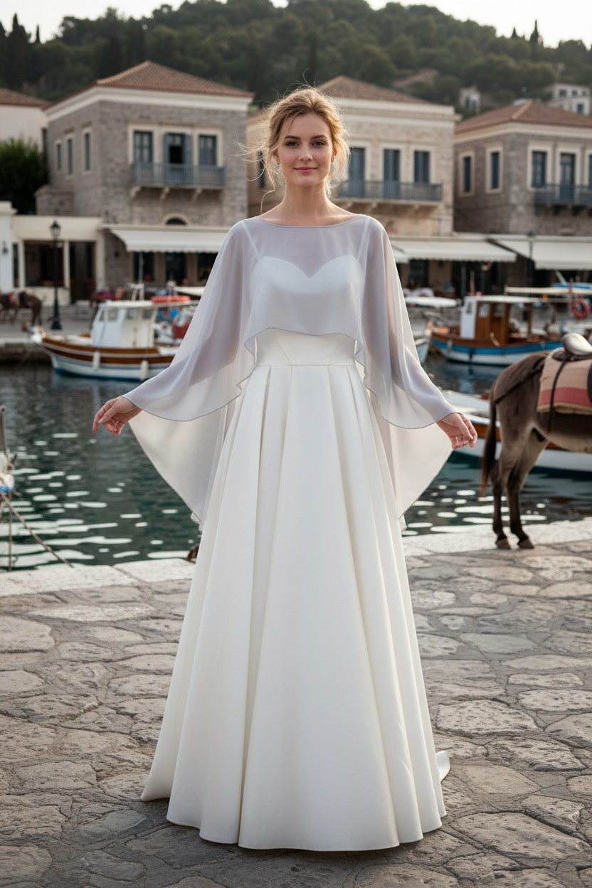 Chiffon Bridal Cape — Long, 9 Colours