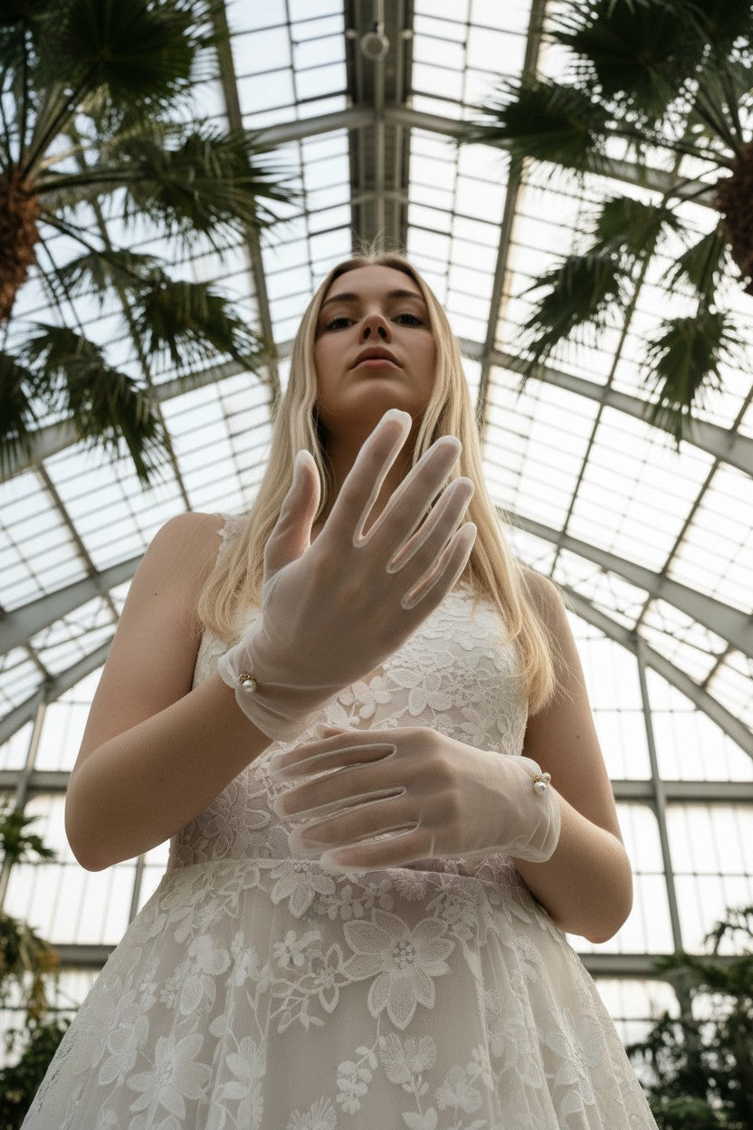 Pearl Satin Bridal Gloves — Short, 4 Colours
