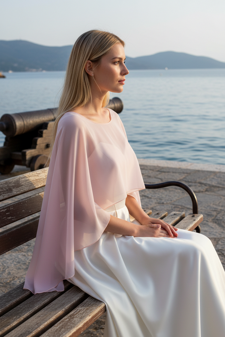 Chiffon Bridal Cape — Long, 9 Colours