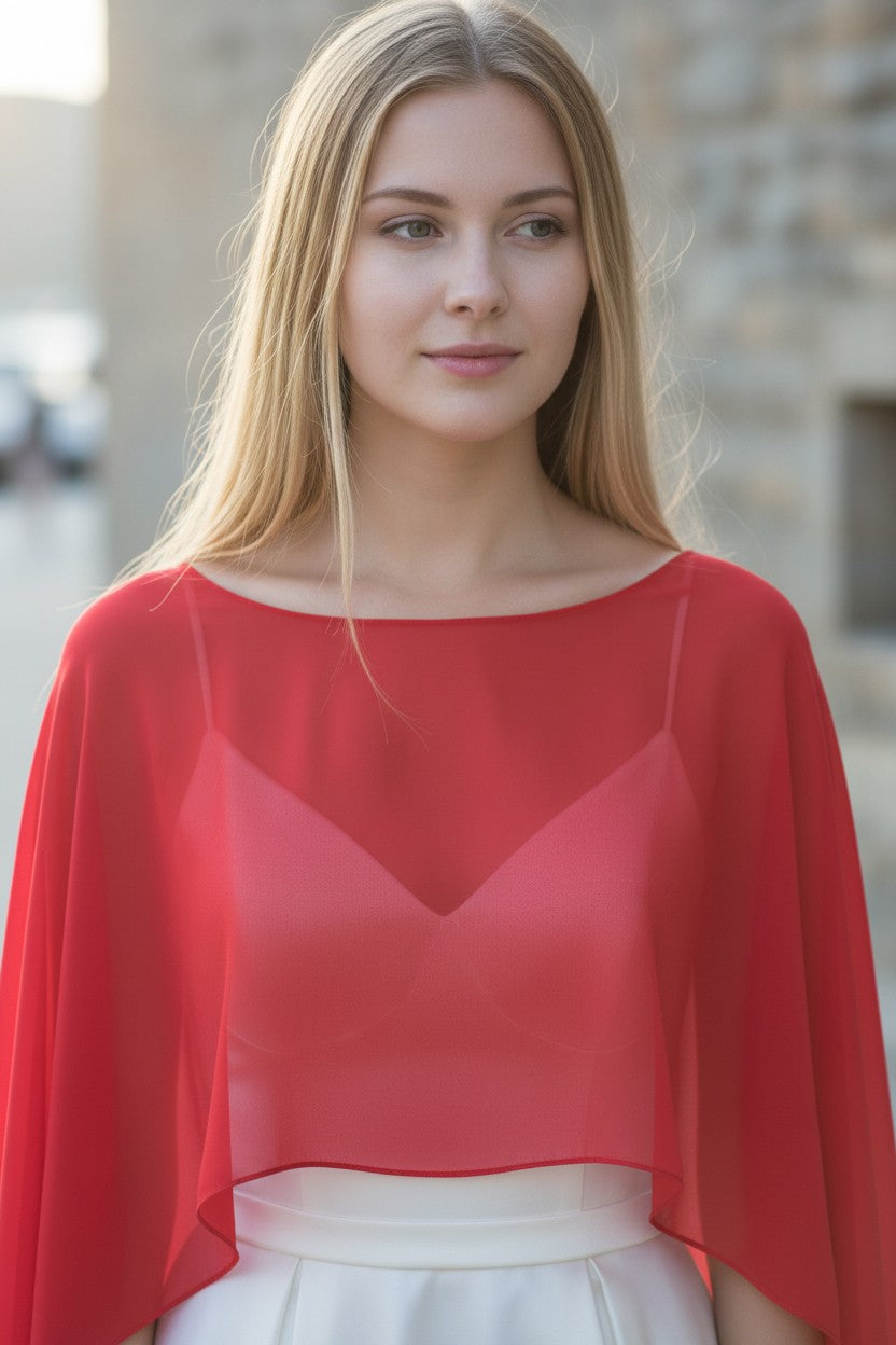 Chiffon Bridal Cape — Long, 9 Colours