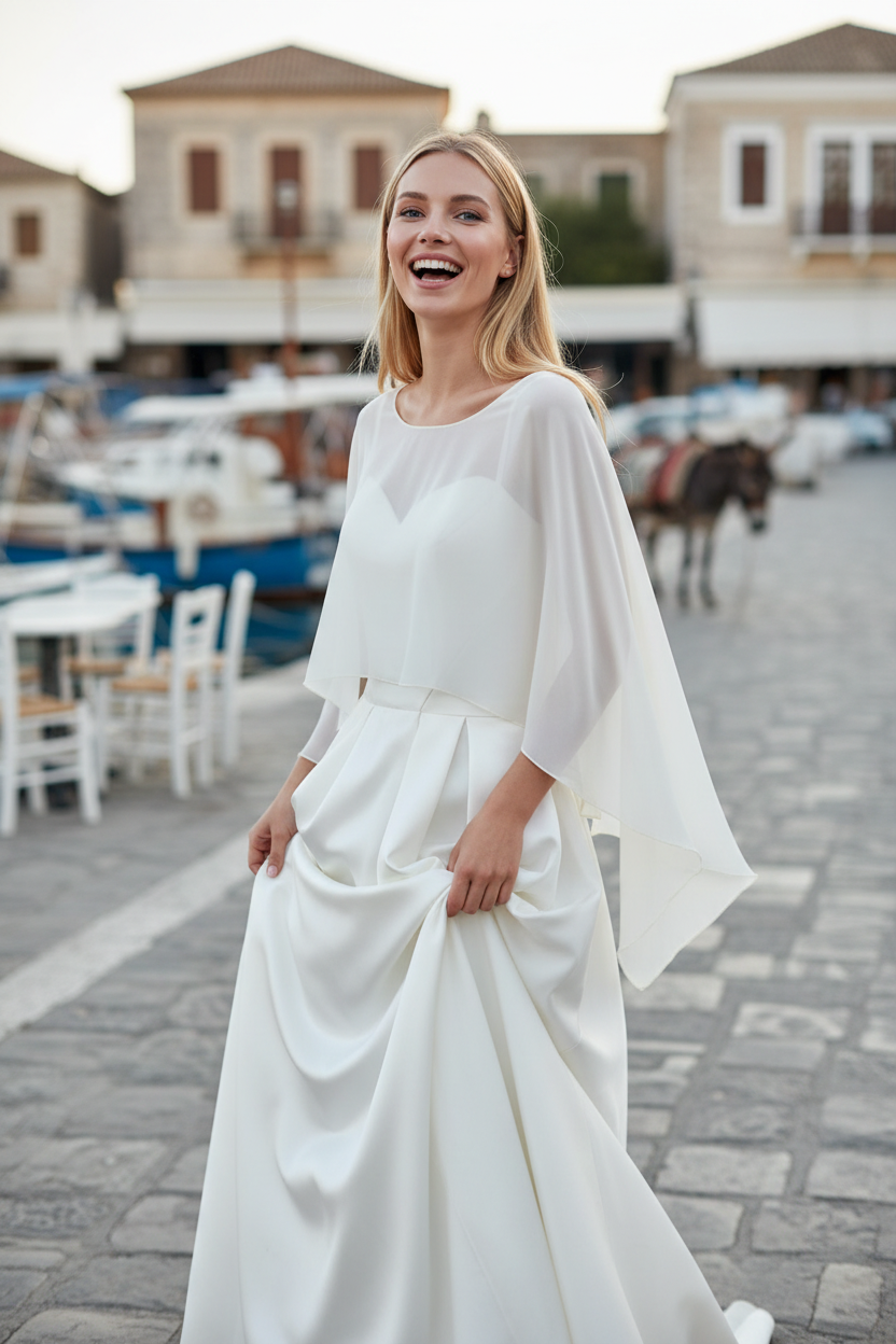 Chiffon Bridal Cape — Long, 9 Colours