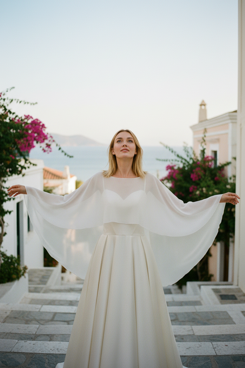 Chiffon Bridal Cape — Long, 9 Colours