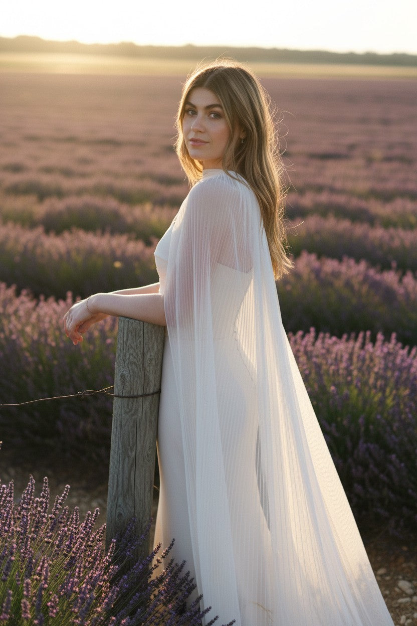 Pleated Tulle Bridal Cape Shawl — 16 Colours