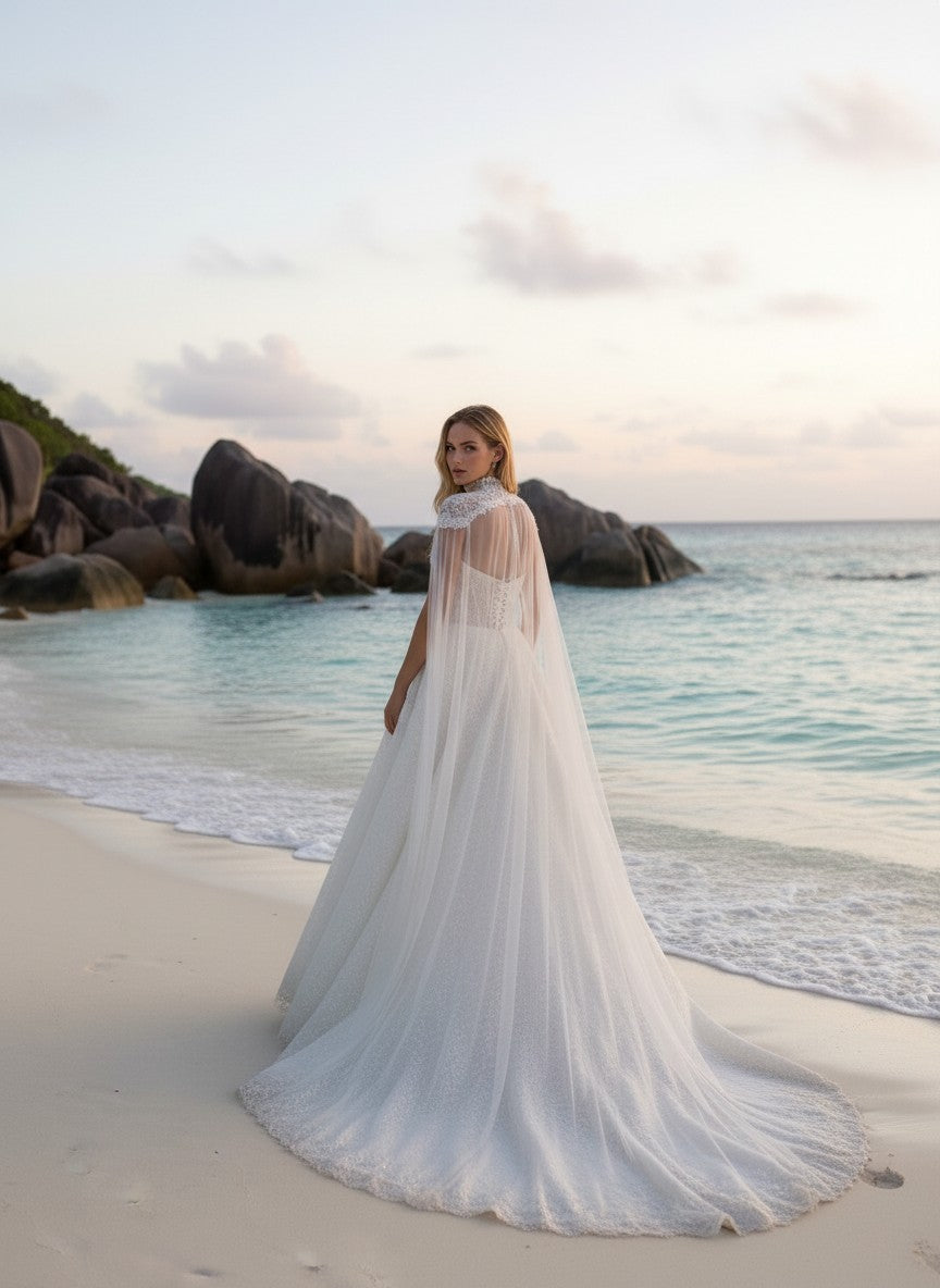 A-Line High Neck Wedding Dress — 26W to 14