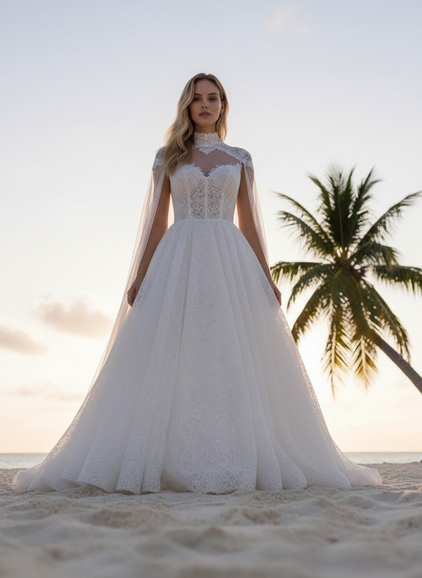 A-Line High Neck Wedding Dress — 26W to 14