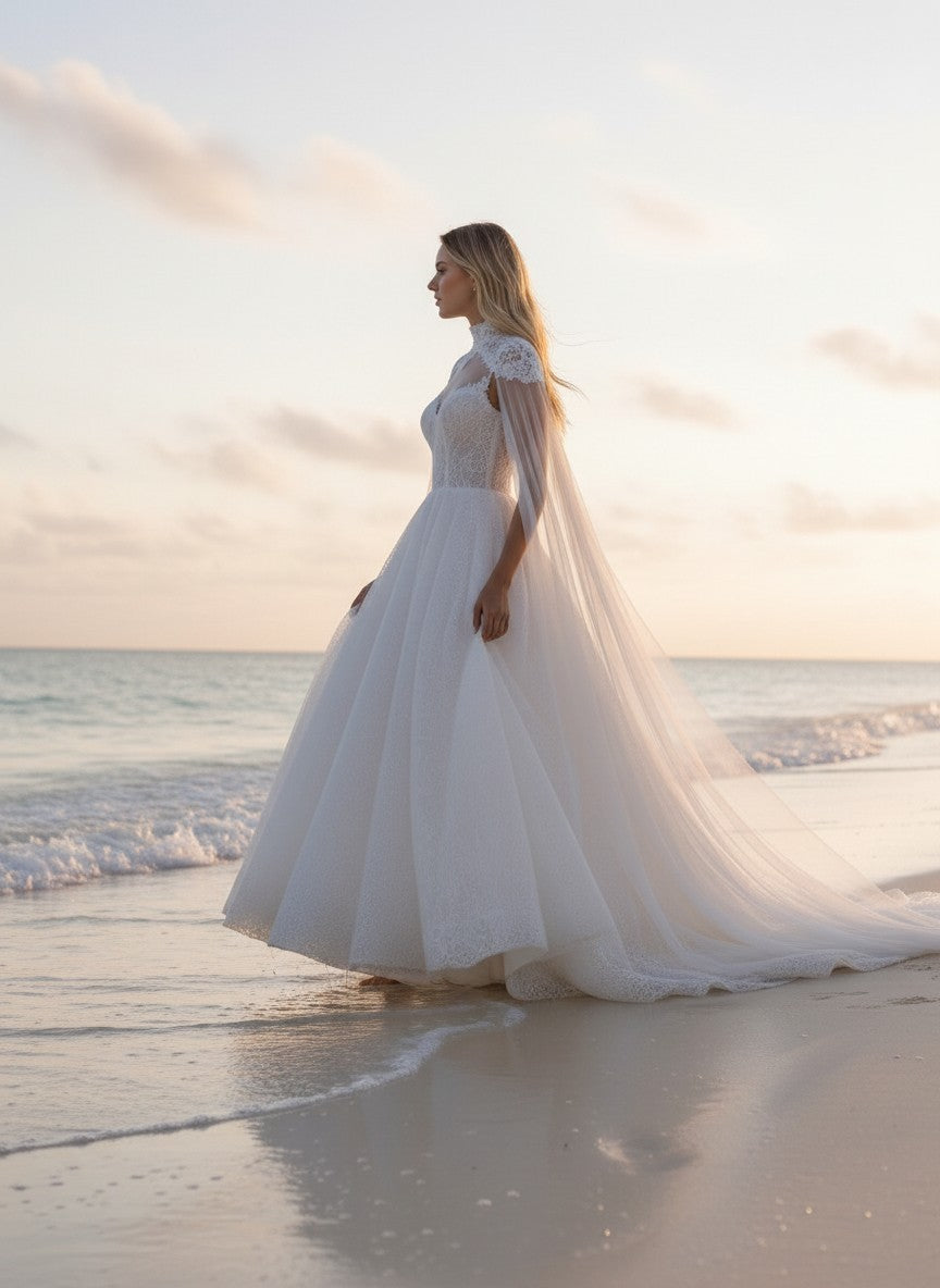 A-Line High Neck Wedding Dress — 26W to 14