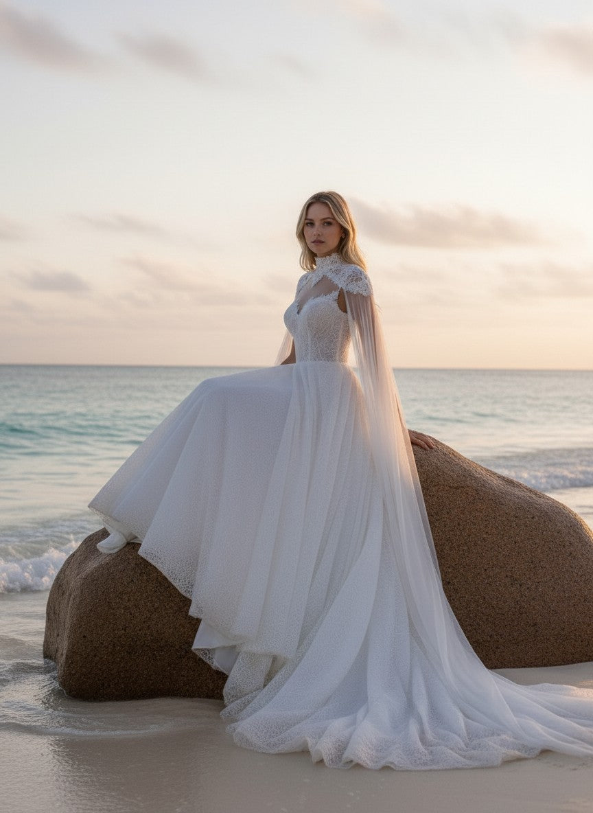 A-Line High Neck Wedding Dress — 26W to 14