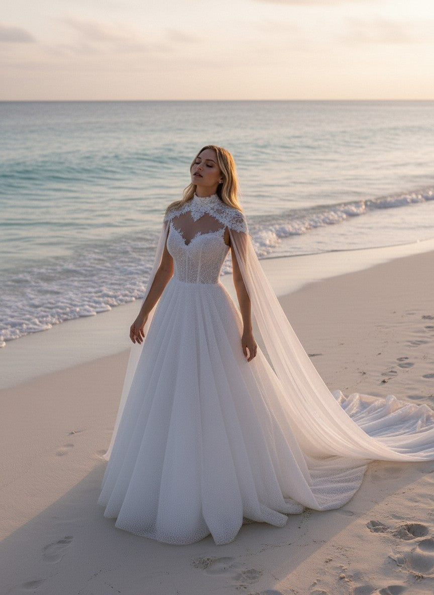 A-Line High Neck Wedding Dress — 26W to 14