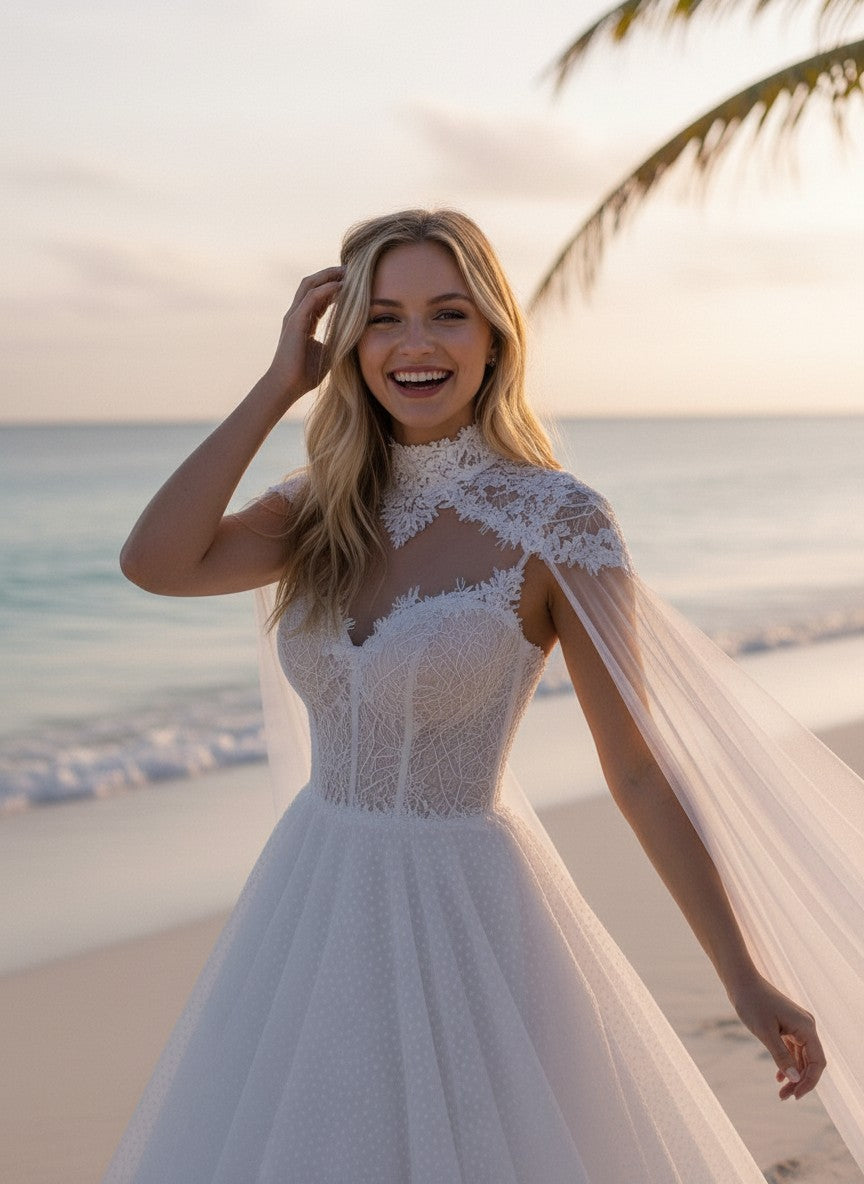 A-Line High Neck Wedding Dress — 26W to 14