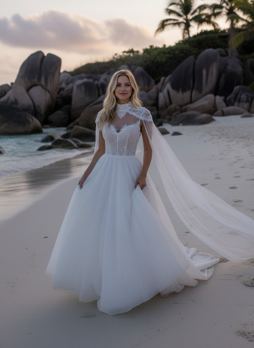 A-Line High Neck Wedding Dress — 26W to 14