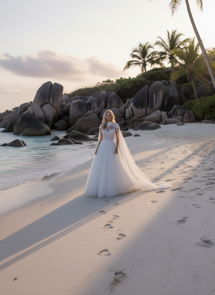 A-Line High Neck Wedding Dress — 26W to 14