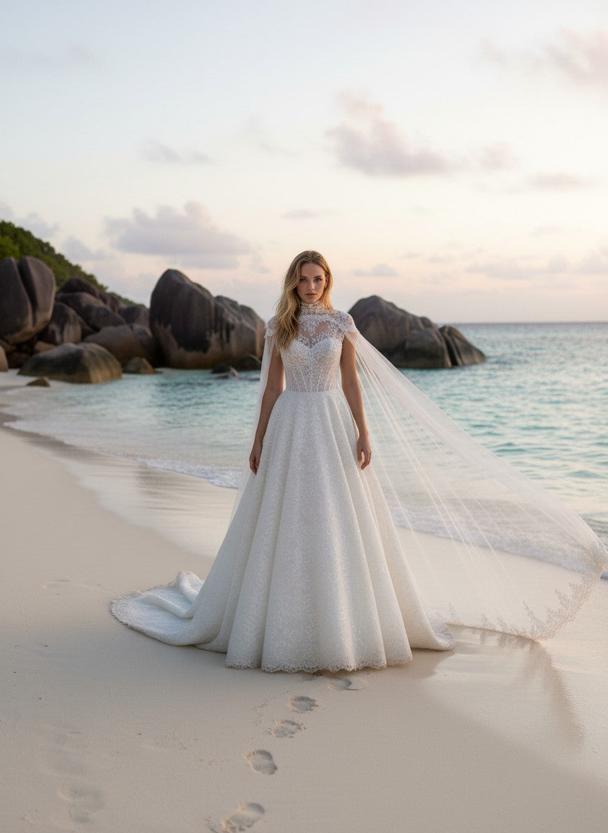 A-Line High Neck Wedding Dress — 26W to 14