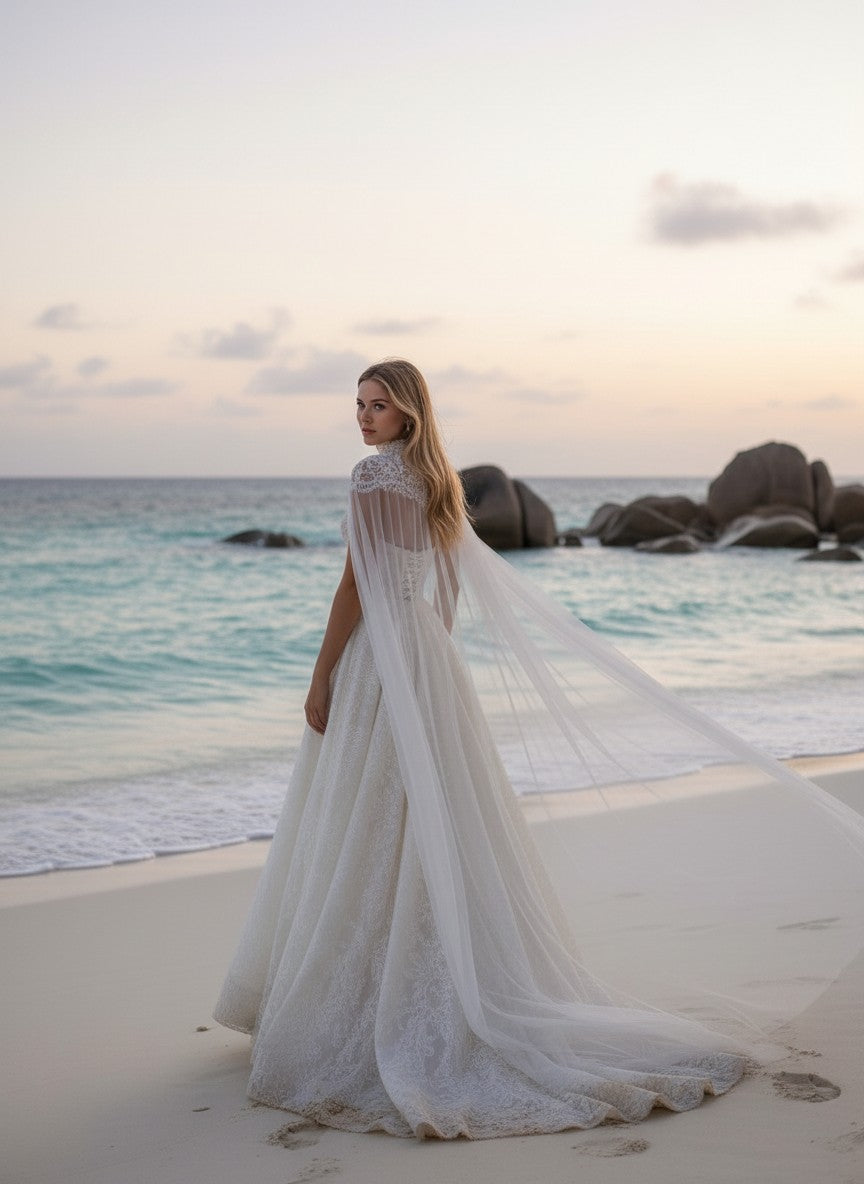 A-Line High Neck Wedding Dress — 26W to 14