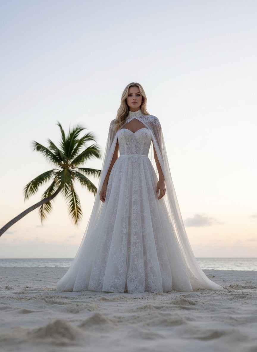 A-Line High Neck Wedding Dress — 26W to 14