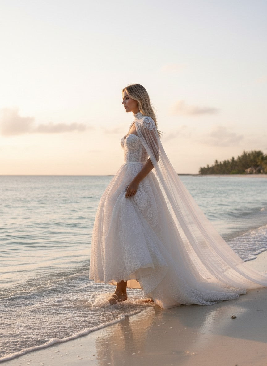 A-Line High Neck Wedding Dress — 26W to 14