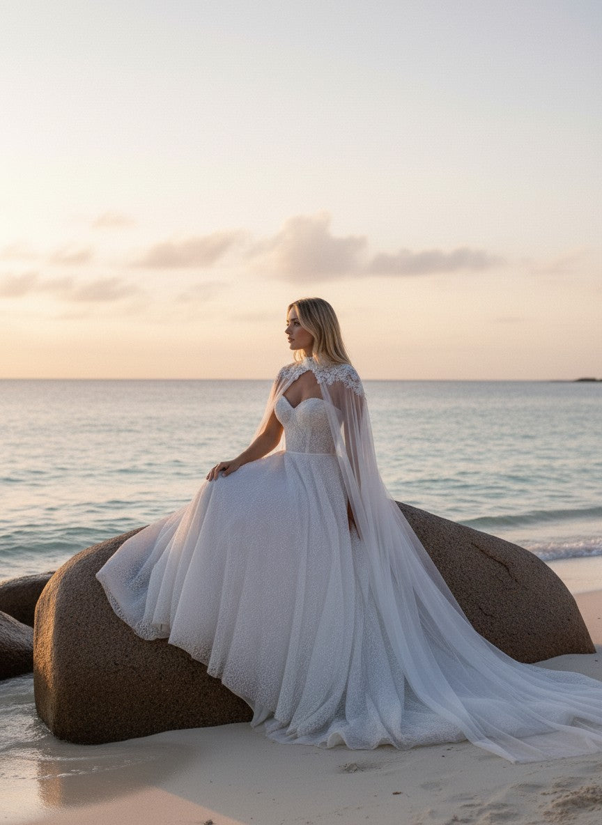 A-Line High Neck Wedding Dress — 26W to 14