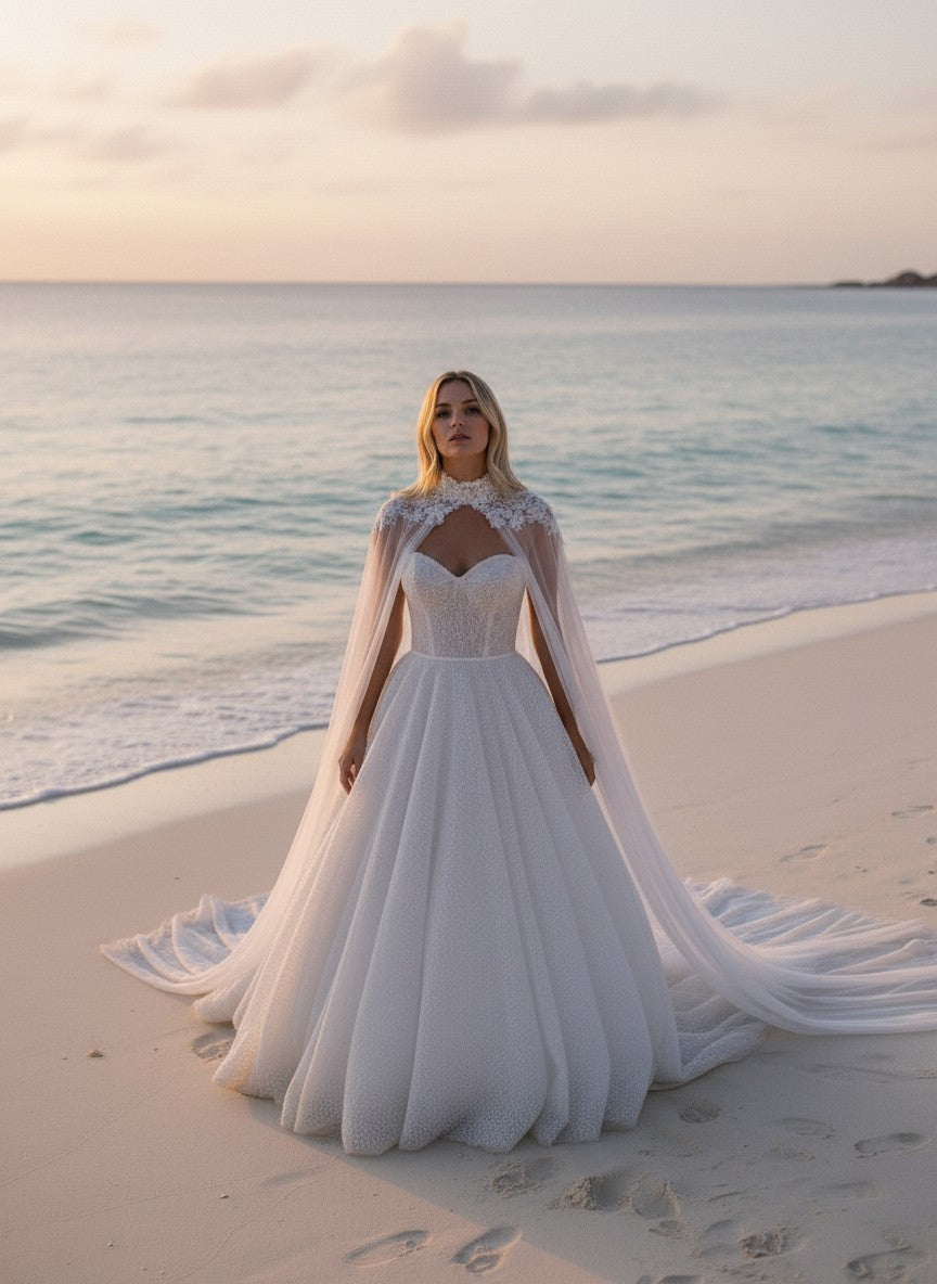A-Line High Neck Wedding Dress — 26W to 14