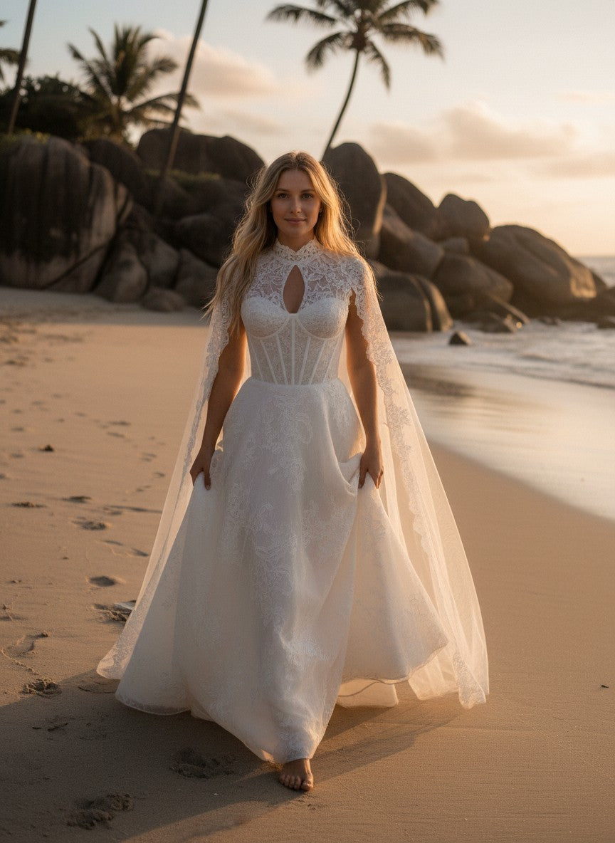 A-Line High Neck Wedding Dress — 26W to 14