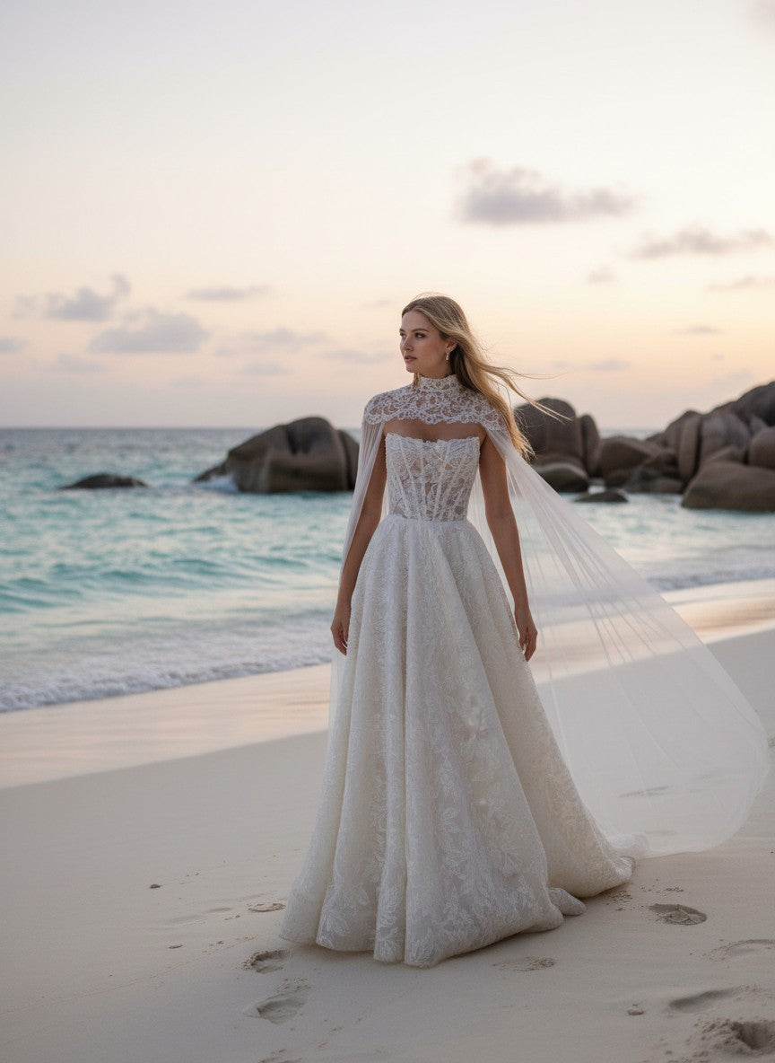 A-Line High Neck Wedding Dress — 26W to 14