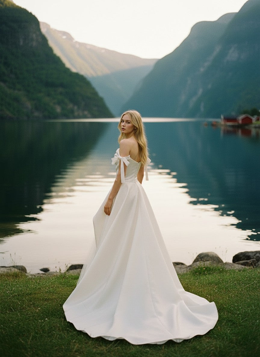 A-Line Tulle Wedding Dress — with Train, Custom size to 8