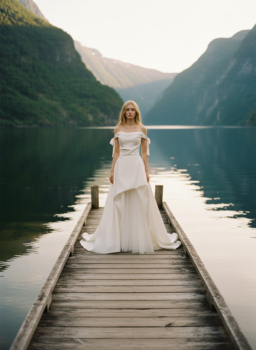 A-Line Tulle Wedding Dress — with Train, Custom size to 8