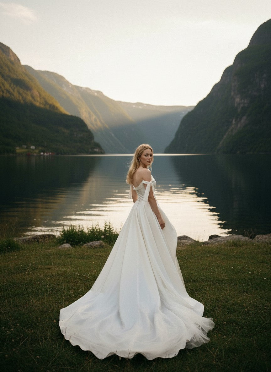 A-Line Tulle Wedding Dress — with Train, Custom size to 8