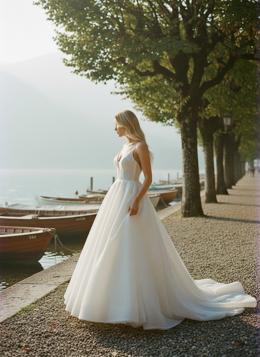 A-Line Sequin Wedding Dress — 6 Colours, 22W to 14