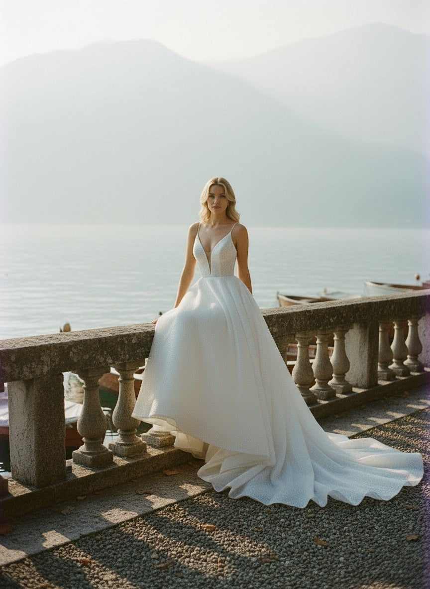 A-Line Sequin Wedding Dress — 6 Colours, 22W to 14