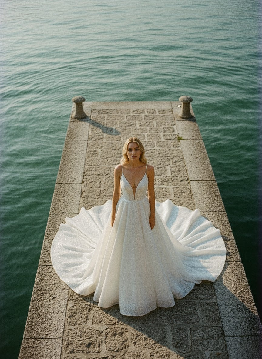 A-Line Sequin Wedding Dress — 6 Colours, 22W to 14