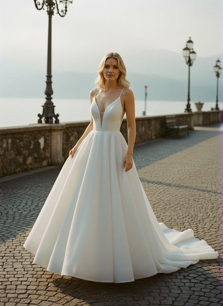 A-Line Sequin Wedding Dress — 6 Colours, 22W to 14
