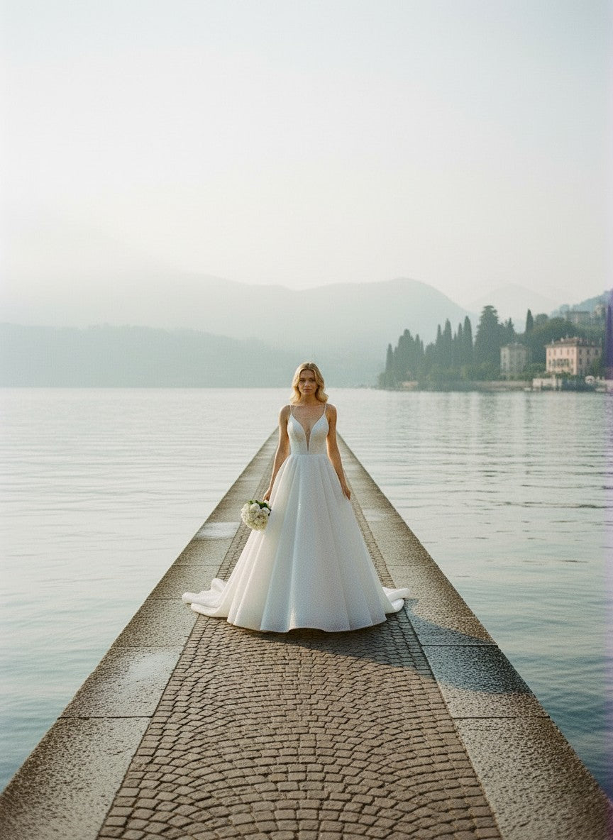 A-Line Sequin Wedding Dress — 6 Colours, 22W to 14