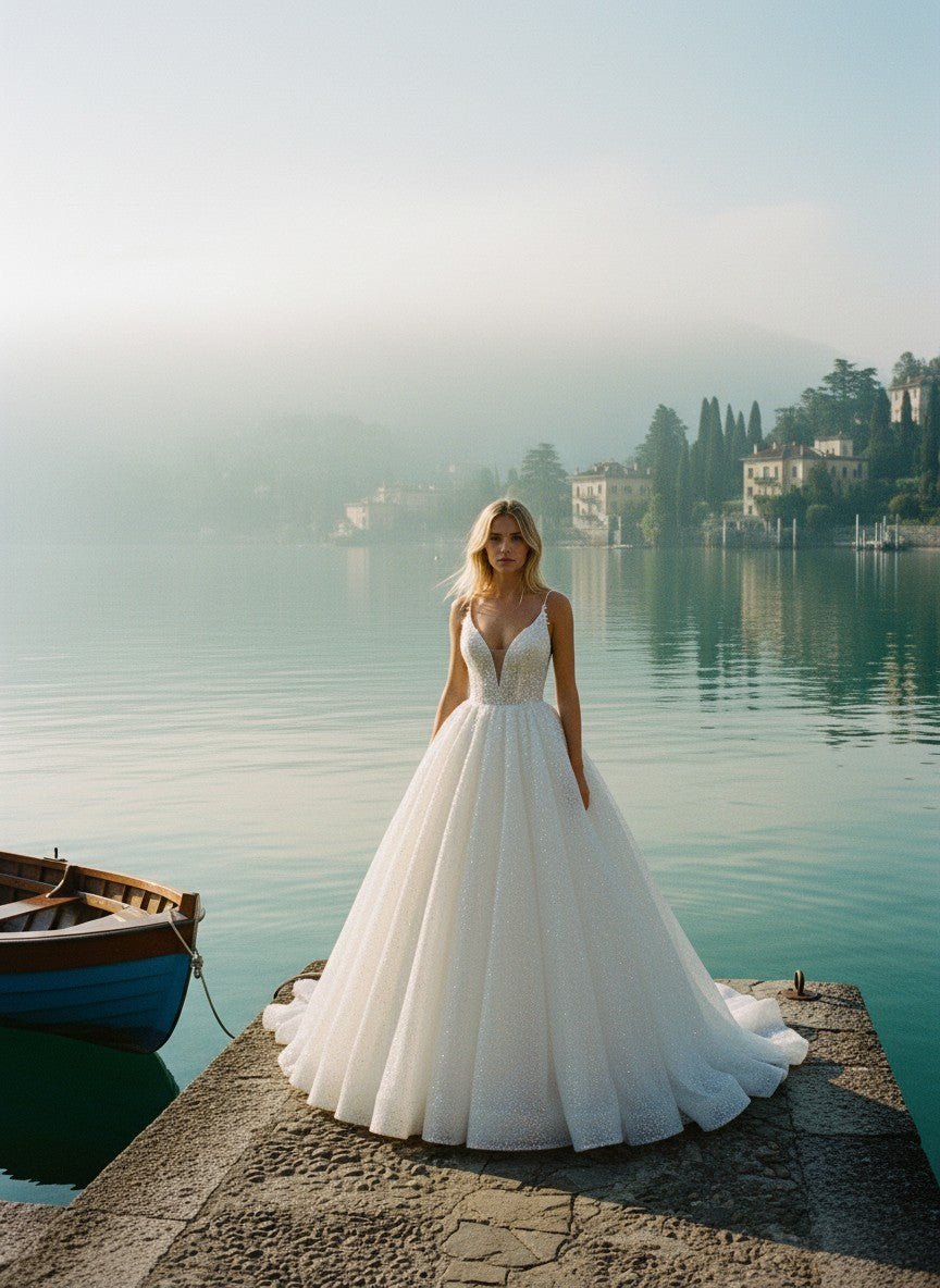A-Line Sequin Wedding Dress — 6 Colours, 22W to 14