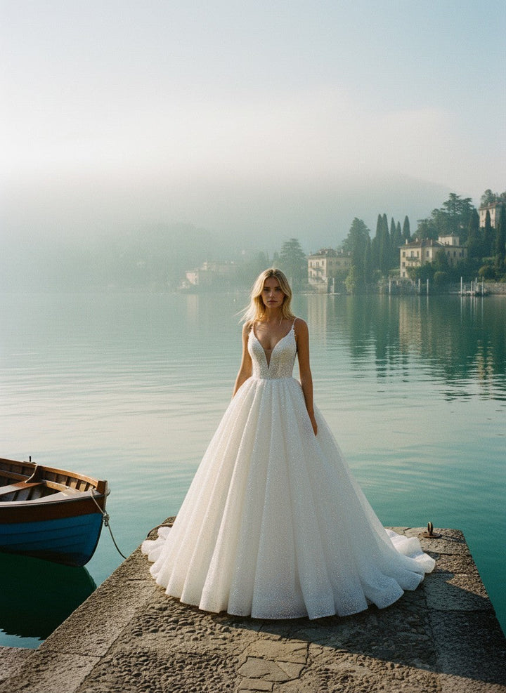 A-Line Sequin Wedding Dress — 6 Colours, 22W to 14