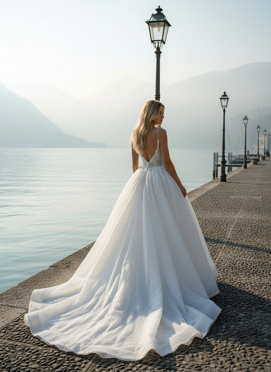A-Line Sequin Wedding Dress — 6 Colours, 22W to 14