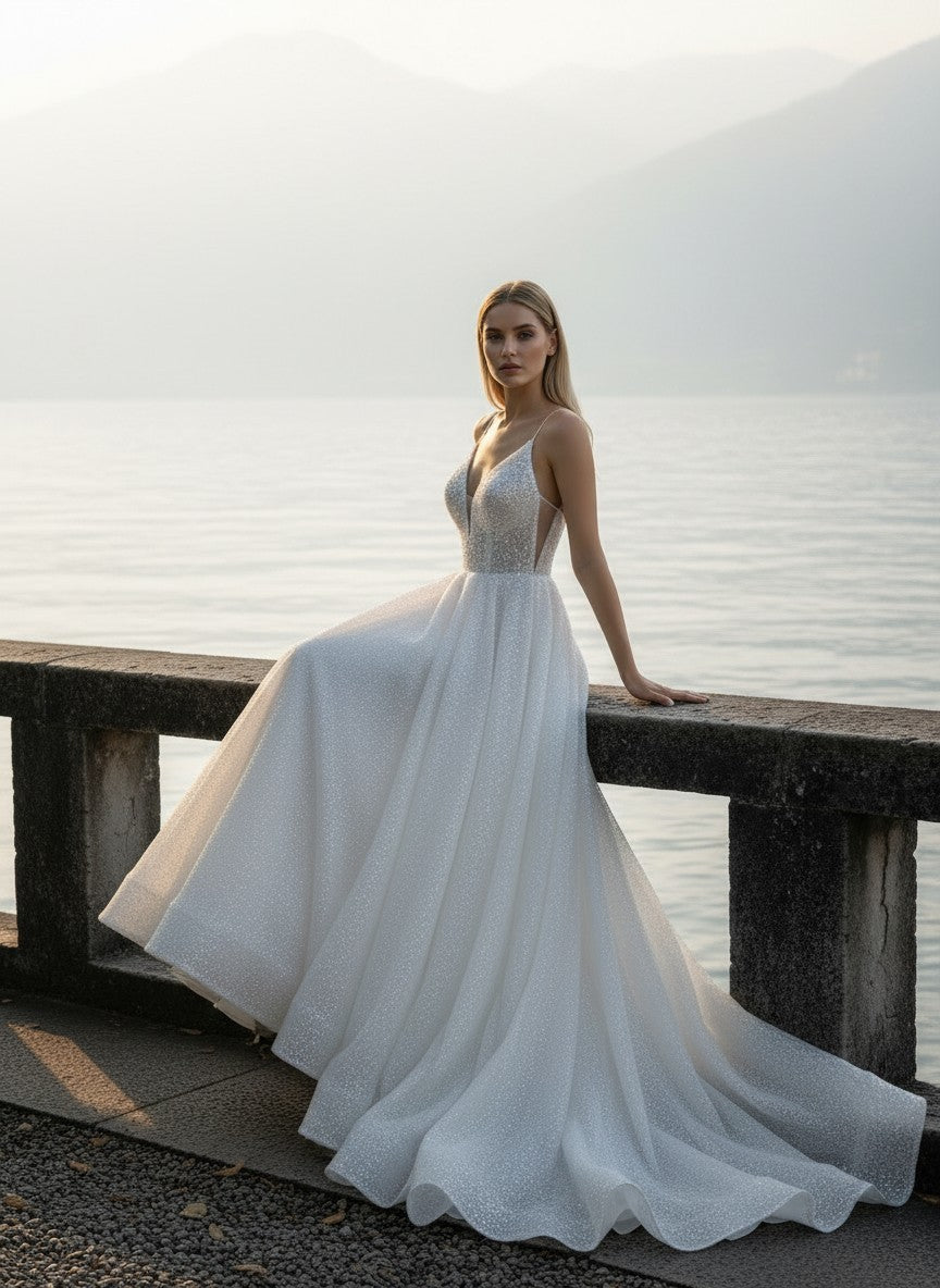 A-Line Sequin Wedding Dress — 6 Colours, 22W to 14