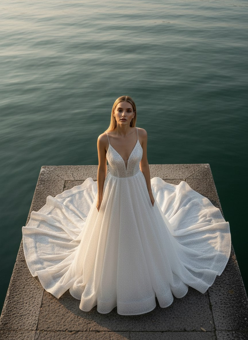 A-Line Sequin Wedding Dress — 6 Colours, 22W to 14