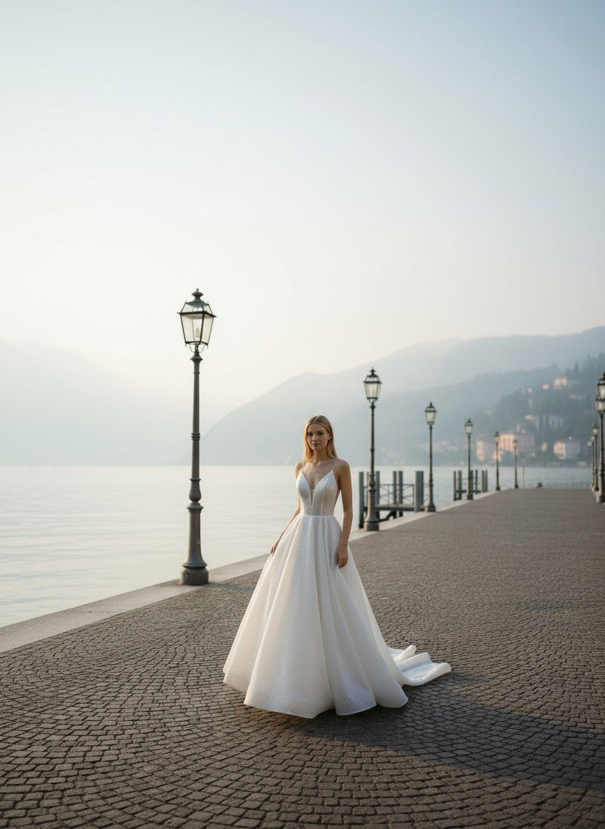 A-Line Sequin Wedding Dress — 6 Colours, 22W to 14