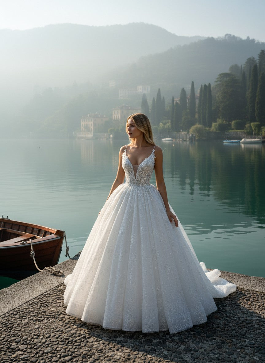 A-Line Sequin Wedding Dress — 6 Colours, 22W to 14