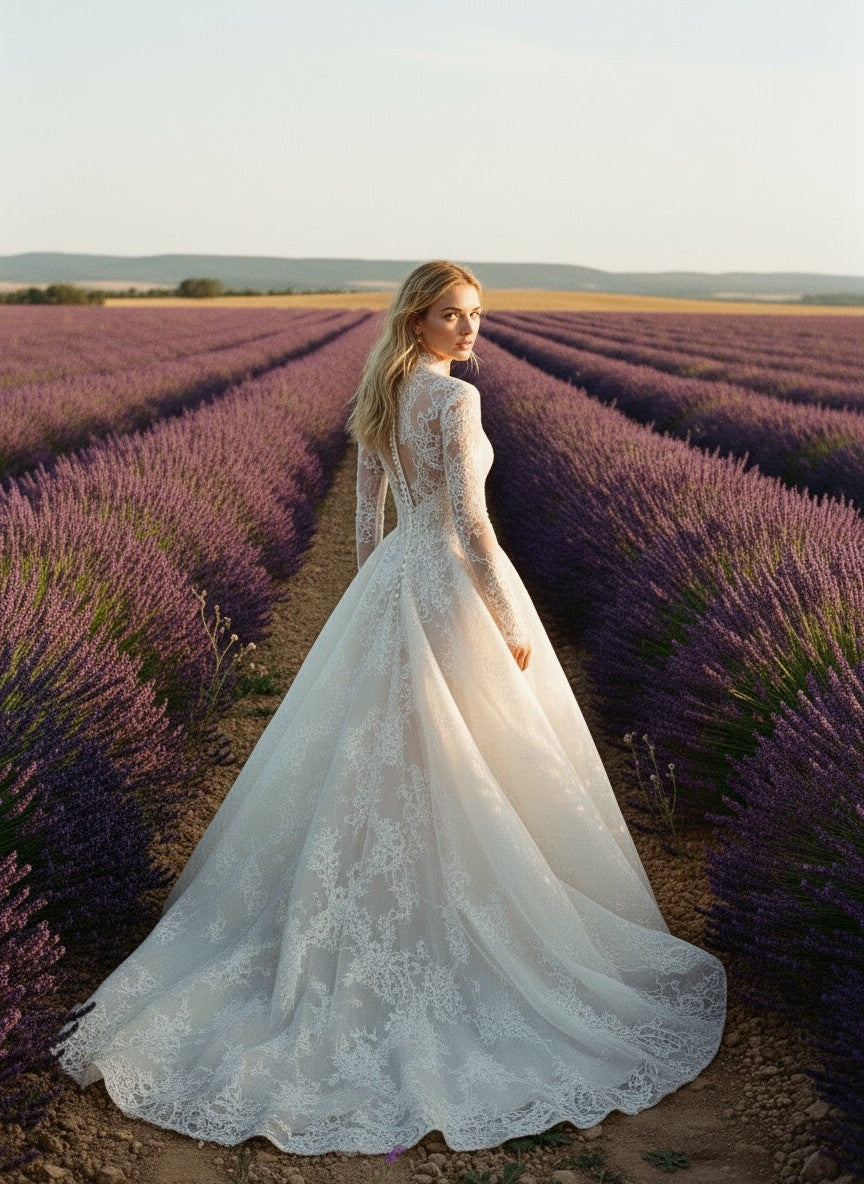 A-Line Long Sleeve Wedding Dress — 6 Colours, 12 to 20W